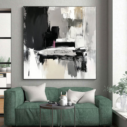 Hand-Painted Black, Gray, White, and Pink Abstract Textured Painting For Sale HS151