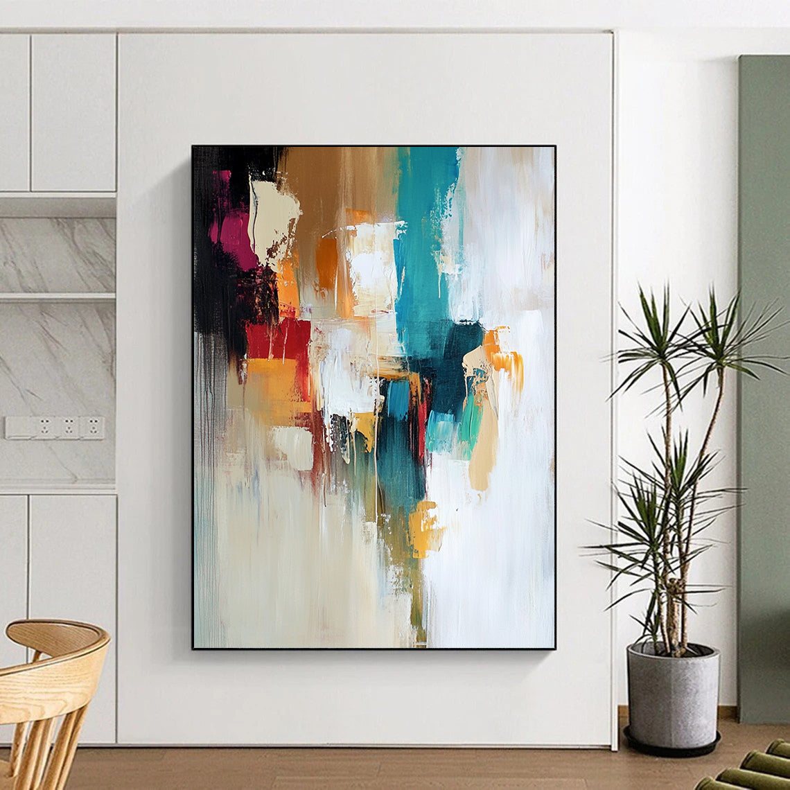 Large Painting In Living Room Multicolor Abstract Shape Painting For Sale HS168