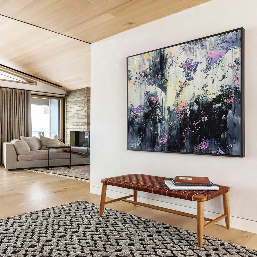 Black, White, Purple, Pink Abstract Drip Art For Sale WB406