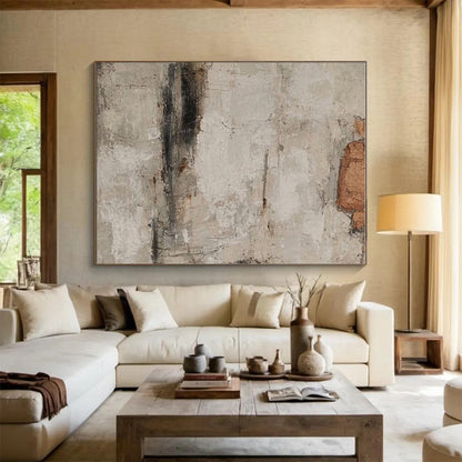 Hand-Painted Beige & Gray Textured Abstract, Acrylic Modern Art Painting HS301
