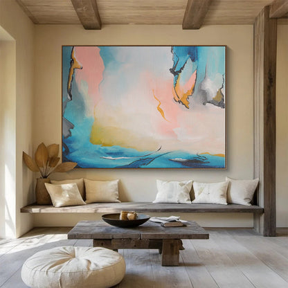 Blue, Pink, Yellow Abstract Fluid Acrylic Painting WB018