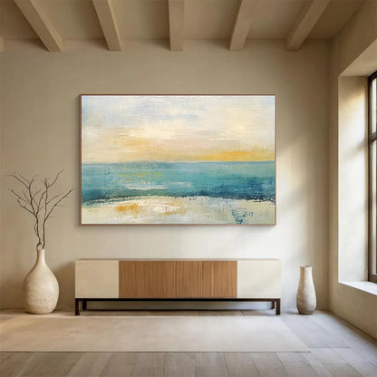 Oversized Canvas Art Blue, Yellow, and White Abstract Coastal Scene - Acrylic Painting WB273