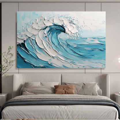 Oversized Canvas Art in Blue and White Textured Wave Abstract Style WB242