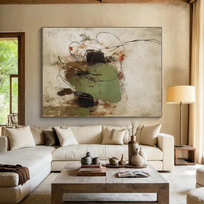 Gaint Canvas Art with Green, Black, Brown and Red Colors, Abstract Dynamic Theme HS500