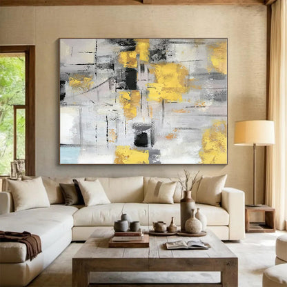 Unique Abstract Art Yellow, Gray, and Black Textured Abstract Art HS749
