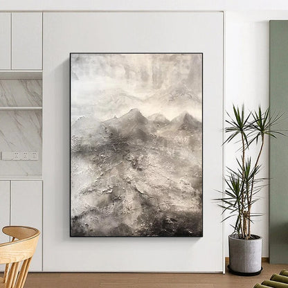 Hand-Painted Gray & White Textured Mountain Abstract, Acrylic Modern Art Painting HS251