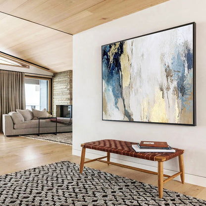 Oversized Canvas Art Blue, Gold and White Abstract Textured Painting WB112