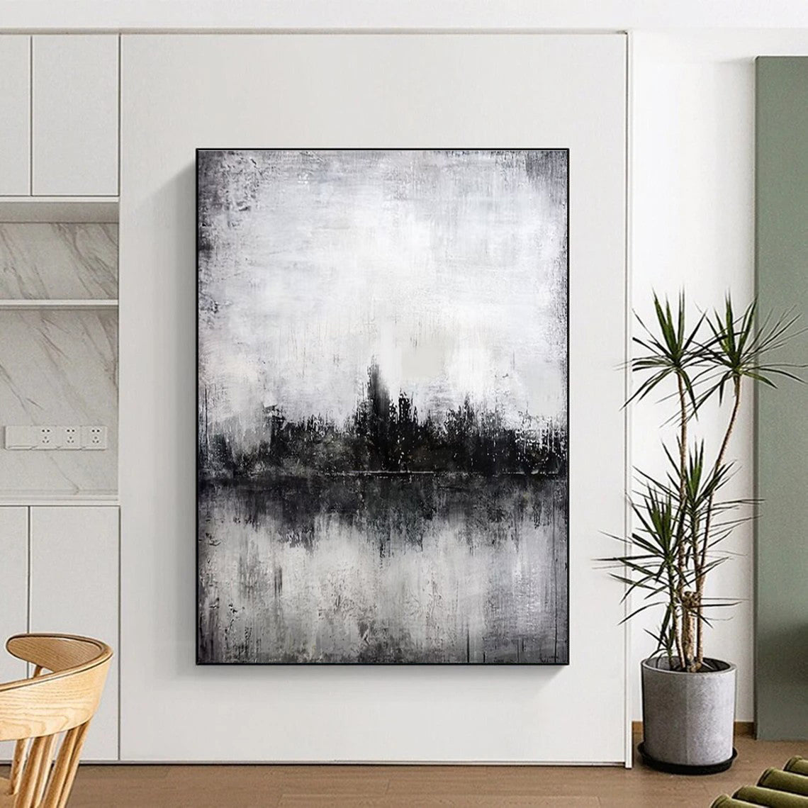 Acrylic Modern Art Paintings Gray and White Textured Abstract Landscape HS704