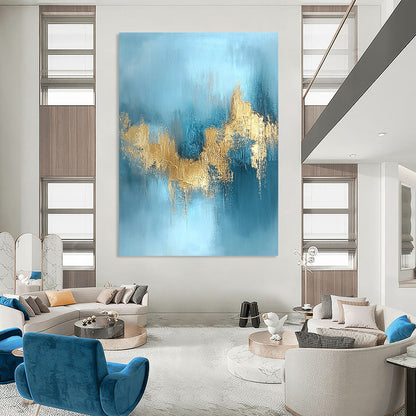 Blue, Gold Abstract Textured Art For Living Room and Bedroom WS433