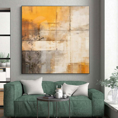Large Painting In Living Room Orange, Beige, and Gray Textured Abstract Art HS670