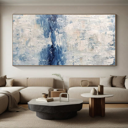Hand Painted Art Blue and White Abstract Textured Seaside Painting For Sale HS093