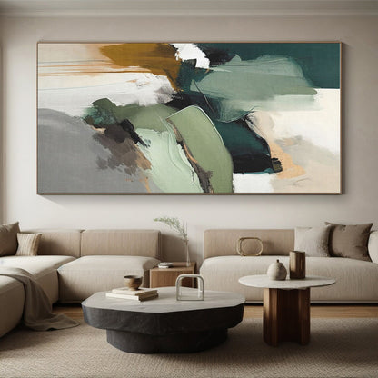 Large Contemporary Wall Art Earthy Greens and Neutrals Abstract HS577
