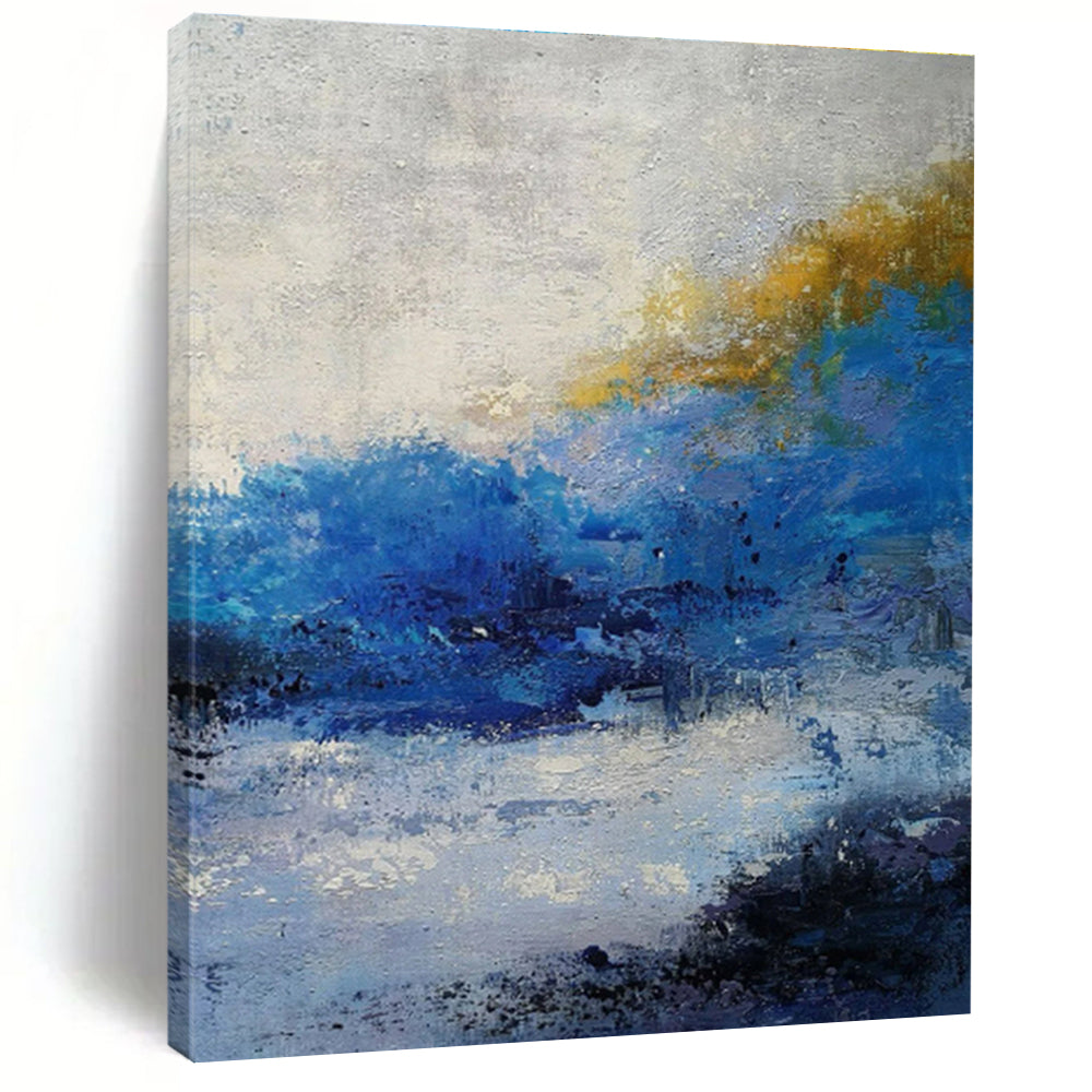 Gaint Canvas Art Blue & Yellow Textured Abstract, Oversized Abstract Wall Art HS423