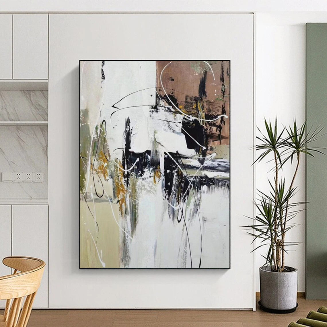 Gaint Canvas Art Multicolor Gestural Abstract, Oversized Abstract Wall Art HS348