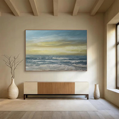 Extra Large Size Blue, Gray, and White Abstract Textured Sea, Abstract Oil Painting WB188
