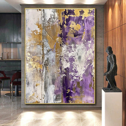 Unique Abstract Art Purple, Gold & Gray Textured Abstract, Acrylic Modern Art Painting HS234