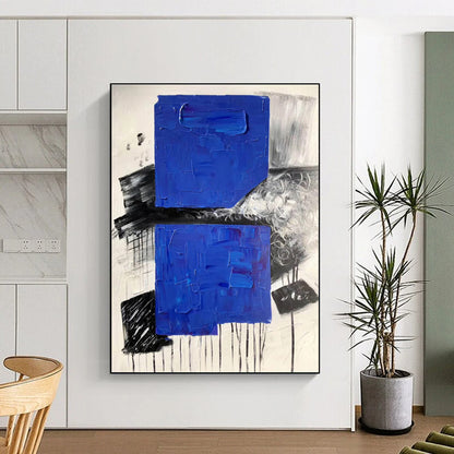 Hand-Painted Blue, Black & White Textured Abstract, Acrylic Modern Art Painting HS411