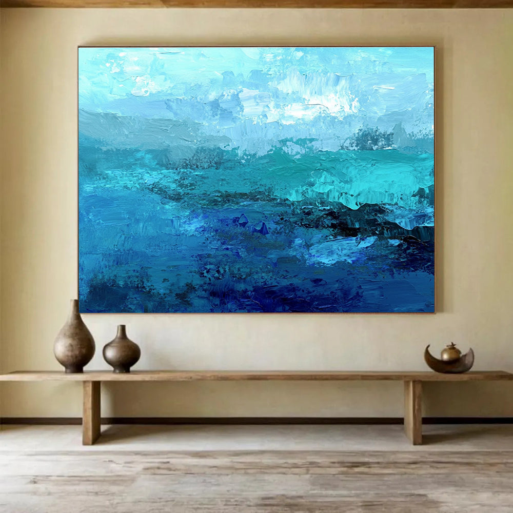 Oversized Canvas Art Multi - Blue Abstract Textured Ocean - Acrylic Painting WB287