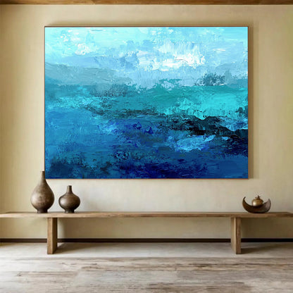 Oversized Canvas Art Multi - Blue Abstract Textured Ocean - Acrylic Painting WB287