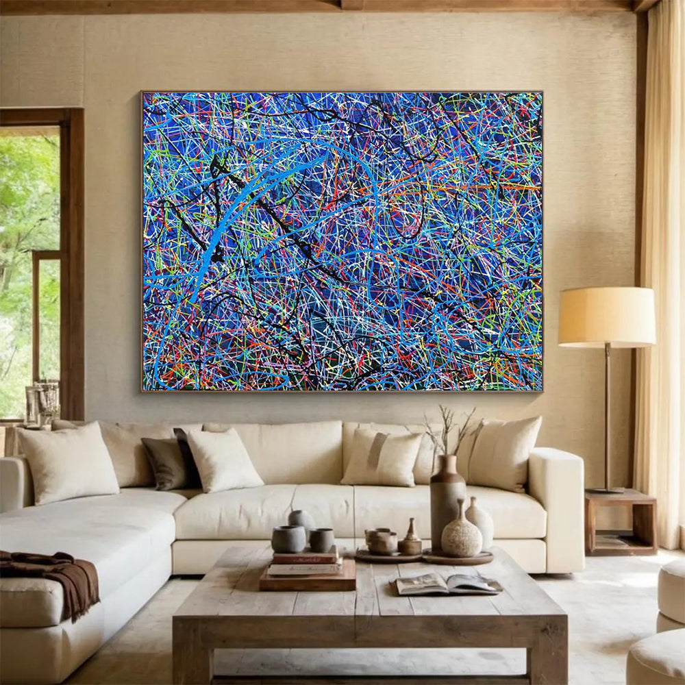 Red, Blue, Orange, Black Abstract Splatter Art For Sale WB398