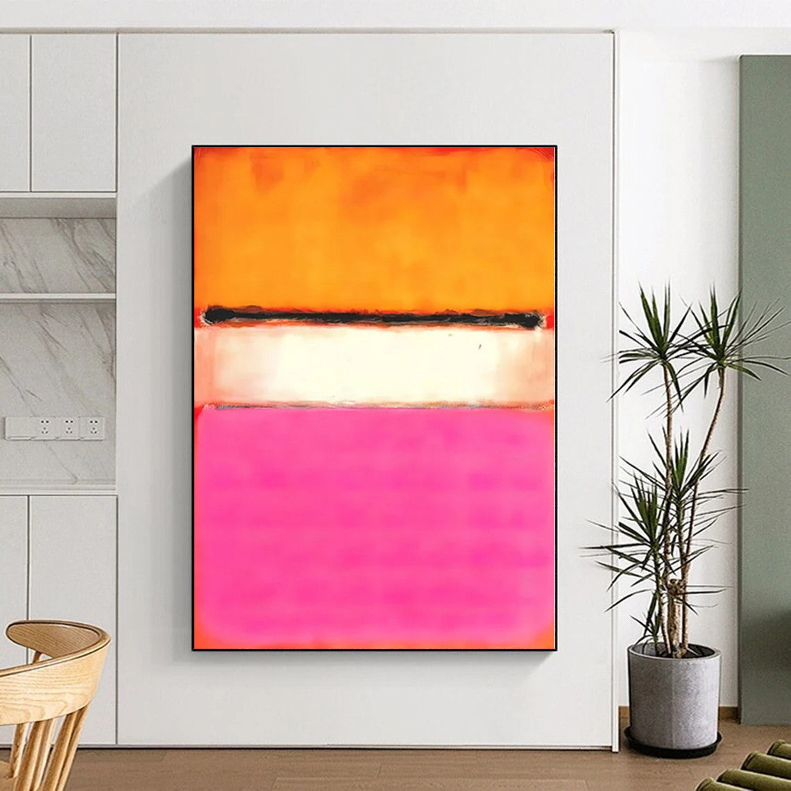 Unique Abstract Art Orange, White, and Pink Abstract Color Field Painting For Sale HS103