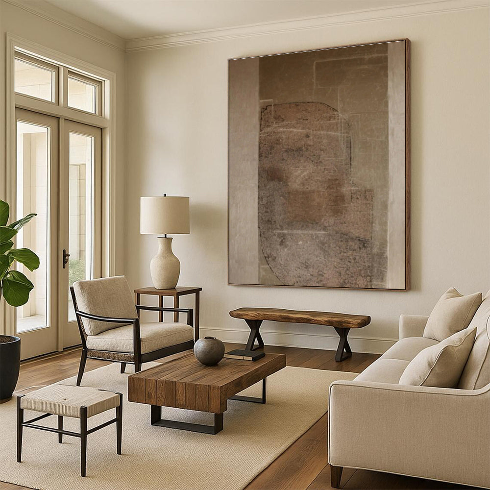 Hand-Painted Art with Brown, Beige and Gray Colors, Textured Abstract Theme HS481