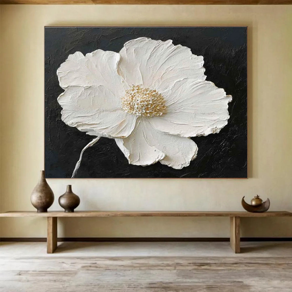 Huge Size White and Black Abstract Floral Painting WB207