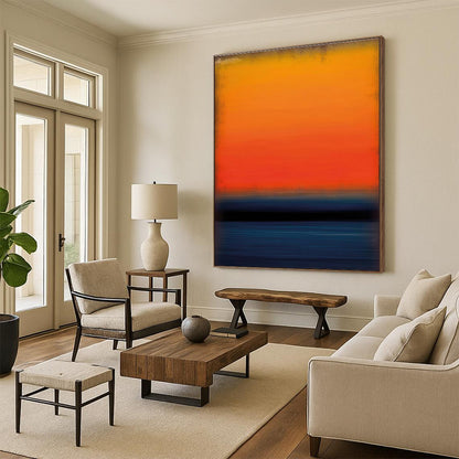Orange, Red, and Blue Abstract Sunset Seaside Painting For Sale Online WS494