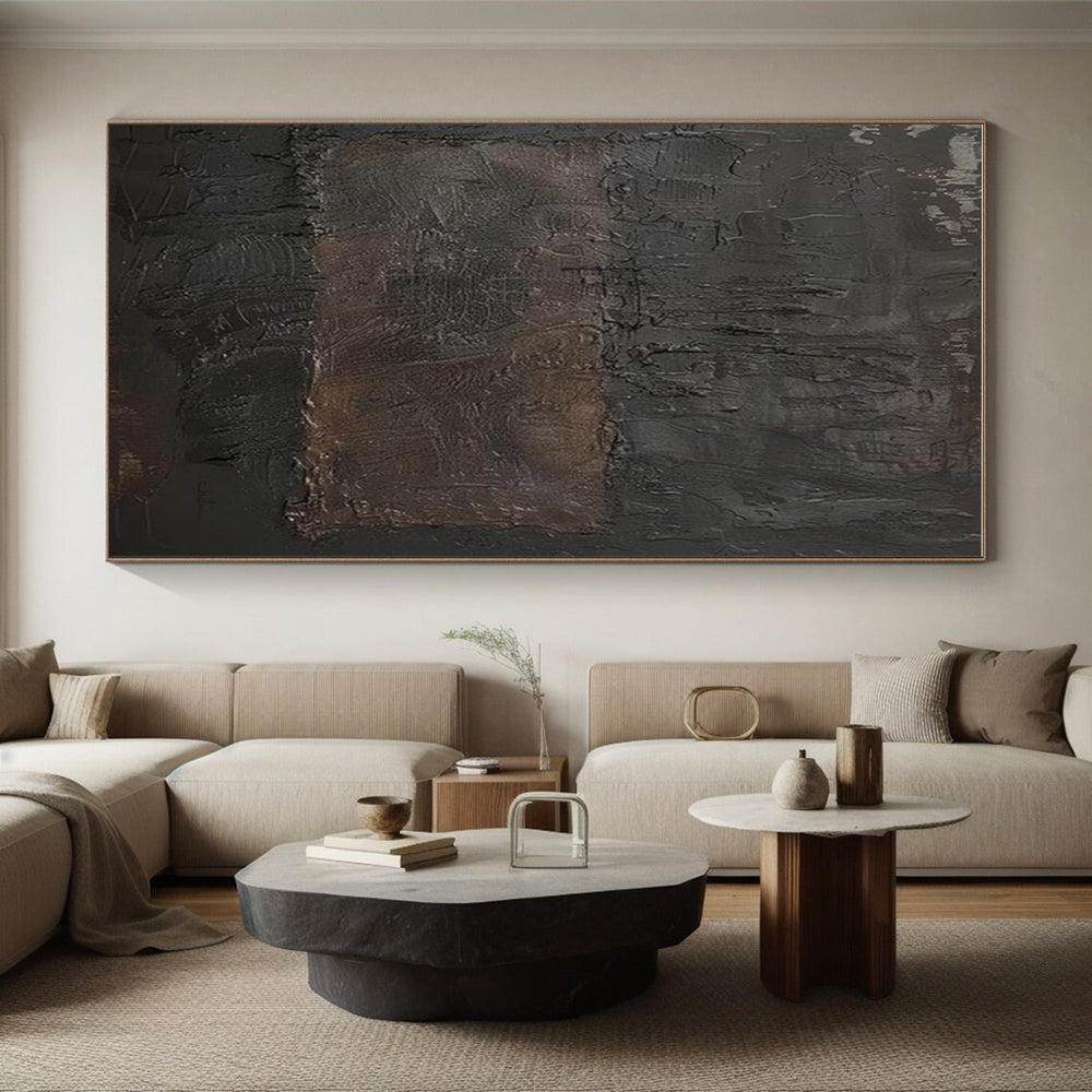 Gaint Canvas Art Black & Brown Textured Abstract, Oversized Abstract Wall Art HS303