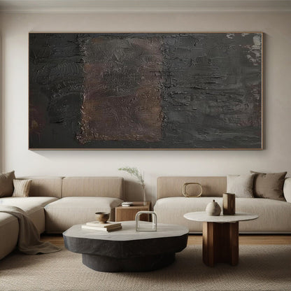 Gaint Canvas Art Black & Brown Textured Abstract, Oversized Abstract Wall Art HS303