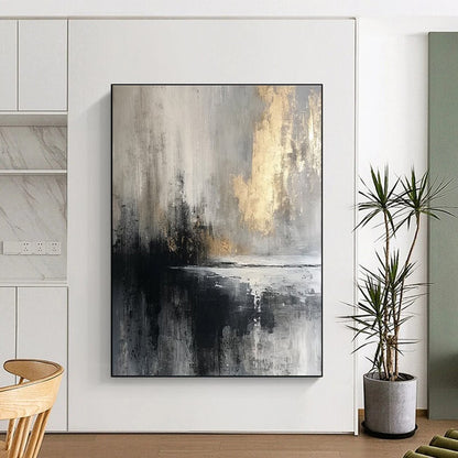 Gray, Black, and Gold Abstract Seaside Painting For Sale Online WS490