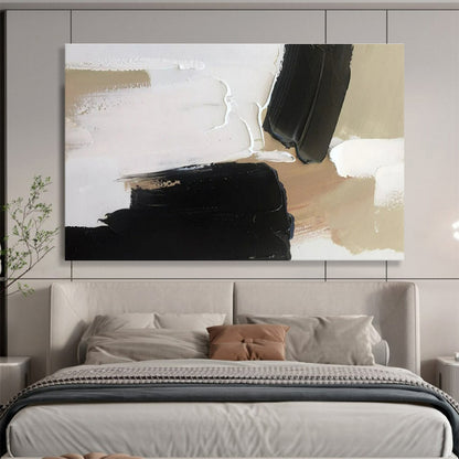 Contemporary Abstract Art: Black White and Beige Minimalist Abstract Painting WB358