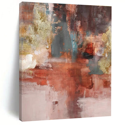 Large Contemporary Wall Art with Red, Gray, Gold, Beige - Unique Abstract Art for Living Room HS508