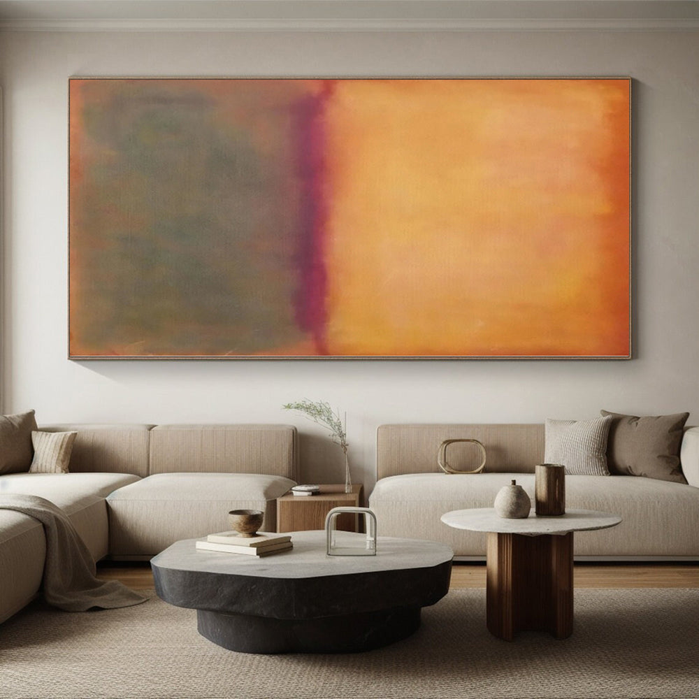 Hand-Painted Orange and Gray Abstract Color Field Painting For Sale HS054