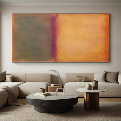 Hand-Painted Orange and Gray Abstract Color Field Painting For Sale HS054