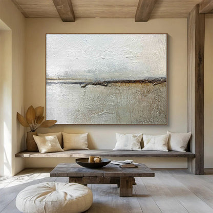 Big Size White and Brown Abstract Textured Painting WB131