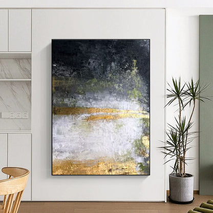 Unique Abstract Art Black, Gold, and Green Textured Abstract Art HS653