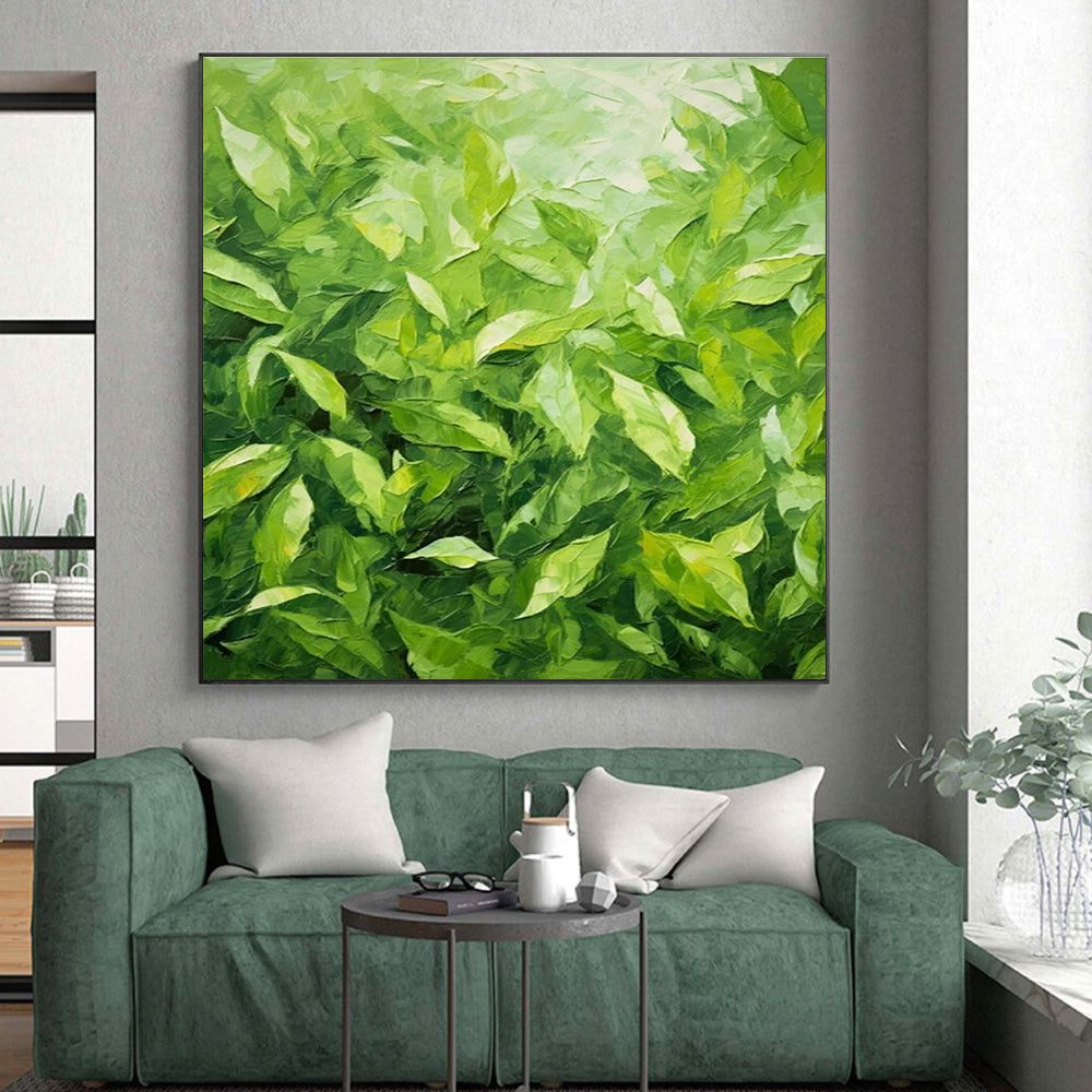 Hand-Painted Green Leafy Abstract, Acrylic Modern Art Painting HS341