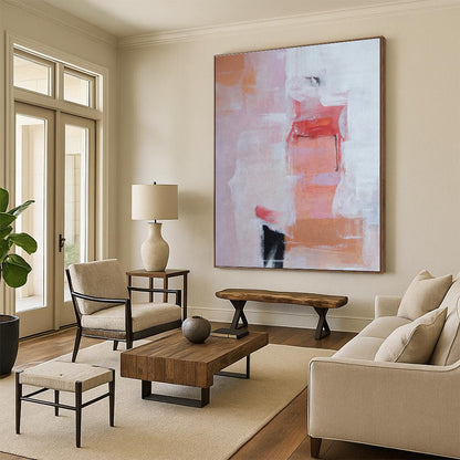 Hand-Painted Pink & Orange Textured Abstract, Acrylic Modern Art Painting HS357