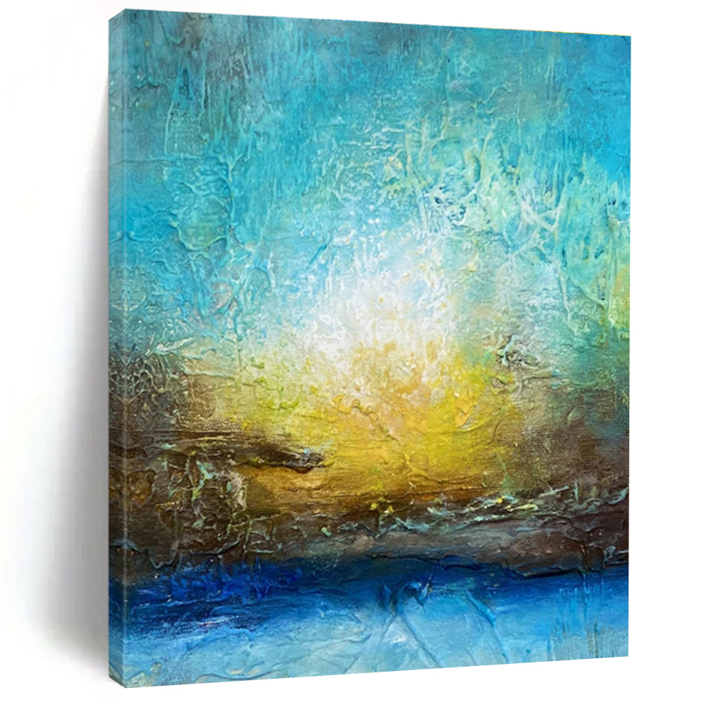 Hand Painted Art Blue, Gold & White Textured Abstract, Large Contemporary Wall Art HS290