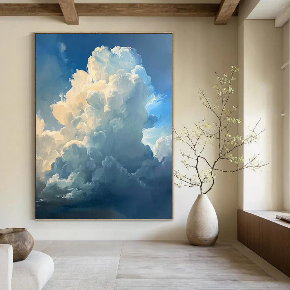 Blue, White Abstract Cloudscape Art For Bedroom and Living Room WS442