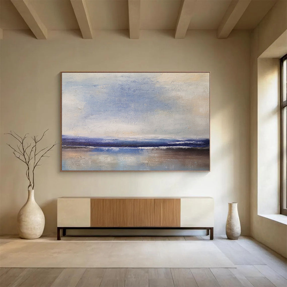 Horizontal Big Size Blue and Brown Abstract Seaside Painting WB191