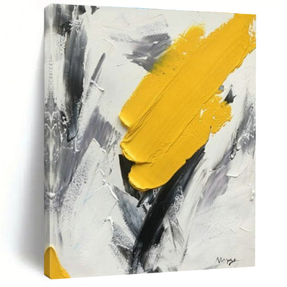 Hand-Painted Modern Art Acrylic with Yellow, Black, Gray Textured Layers - Large Painting In Living Room HS524
