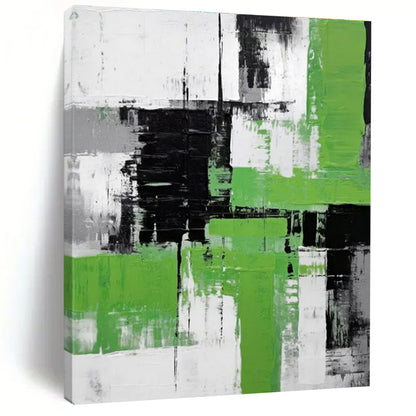 Acrylic Modern Art Paintings Green, Black, and White Geometric Abstract Painting On Canvas HS796