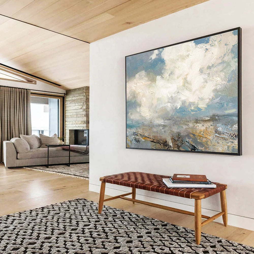 Blue, Gray, Beige Abstract Cloudscape Art For Sale WB385