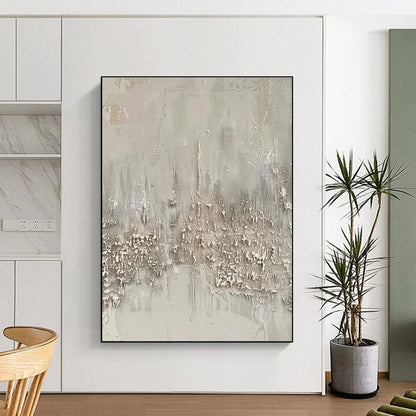 Hand-Painted Beige & Gray Textured Abstract Cityscape Art HS371