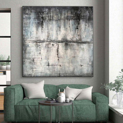 Hand-Painted Gray & Black Textured Abstract Urban Landscape Art HS391