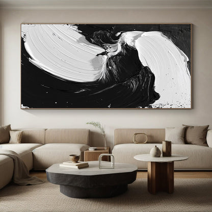 Hand Painting Black and White Fluid Abstract Art HS195