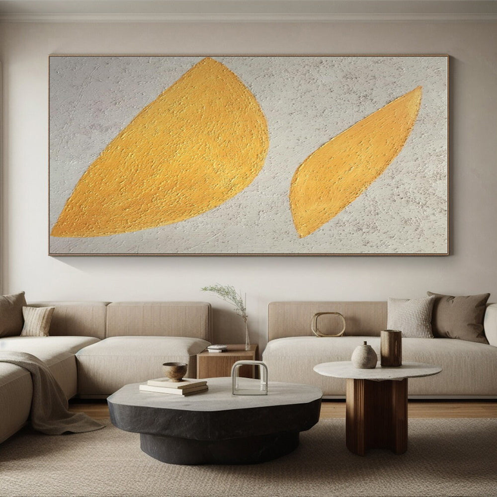 Hand Painted Art Yellow and Beige Textured Abstract Art HS638