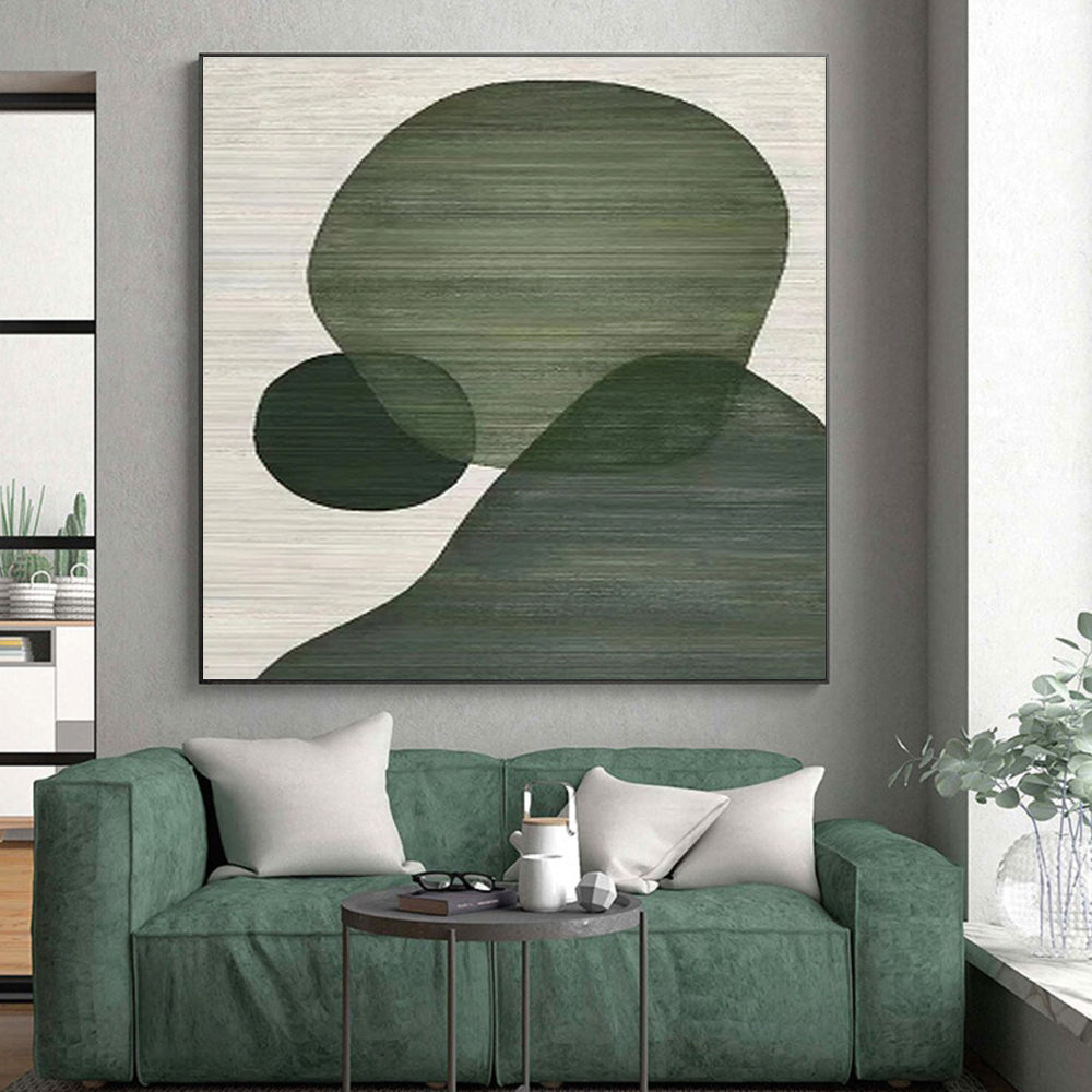 Gaint Canvas Art Green Geometric Abstract, Oversized Abstract Wall Art HS334